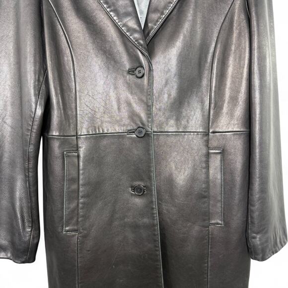 Vintage 90s Guess Genuine Leather Longline Blazer Coat‎ Jacket Black Medium Y2K - Picture 7 of 13